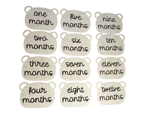 Custom Wooden Bear Milestone Discs - Baby Shower Gift