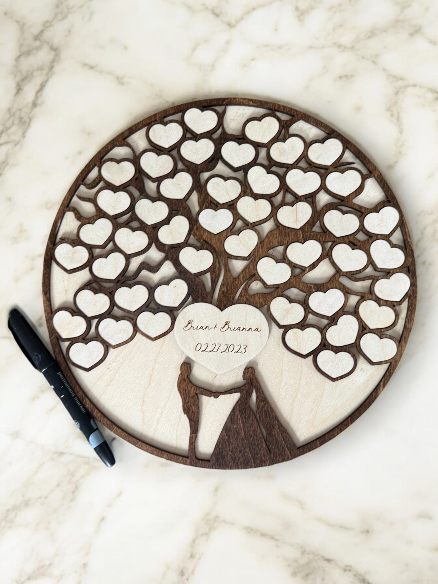 Personalized Wood Wedding Guest Book with Hearts