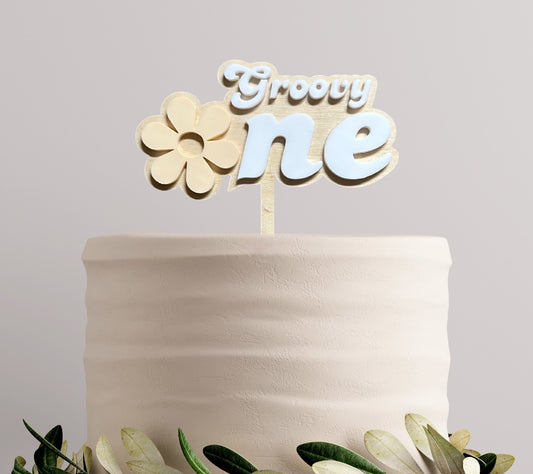 Retro Groovy One First Birthday Cake Topper