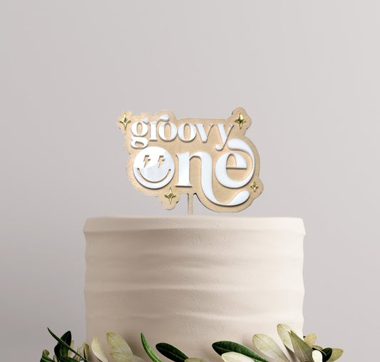 Retro Groovy One First Birthday Cake Topper