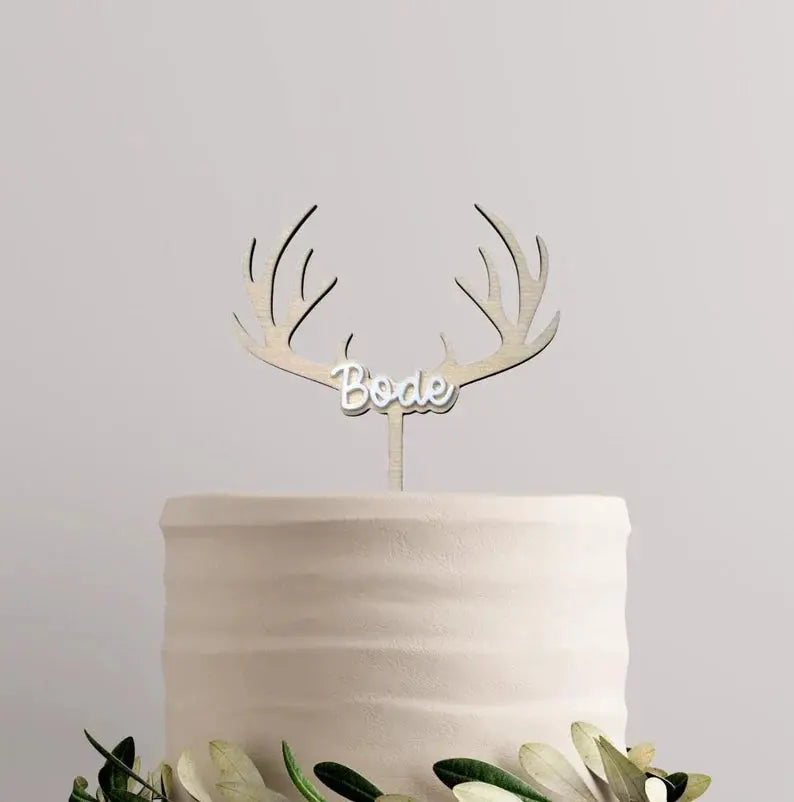 Personalized Deer Antler Cake Topper